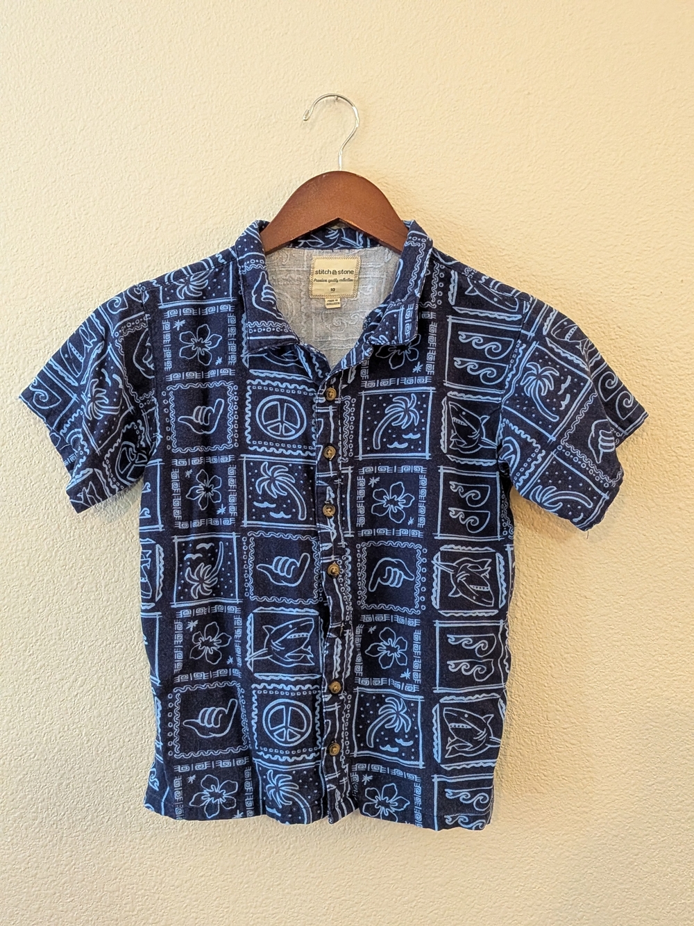 Boys Navy Blue Tropical Hawaiian Short Sleeve Button-Up Shirt